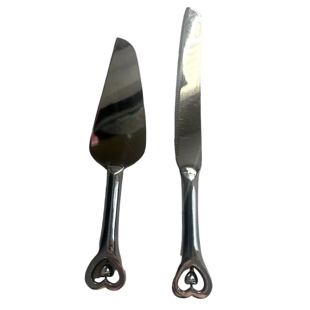 Set of Cake Cutting  Serving Utensils Silver Chrome Hearts Wedding Special
